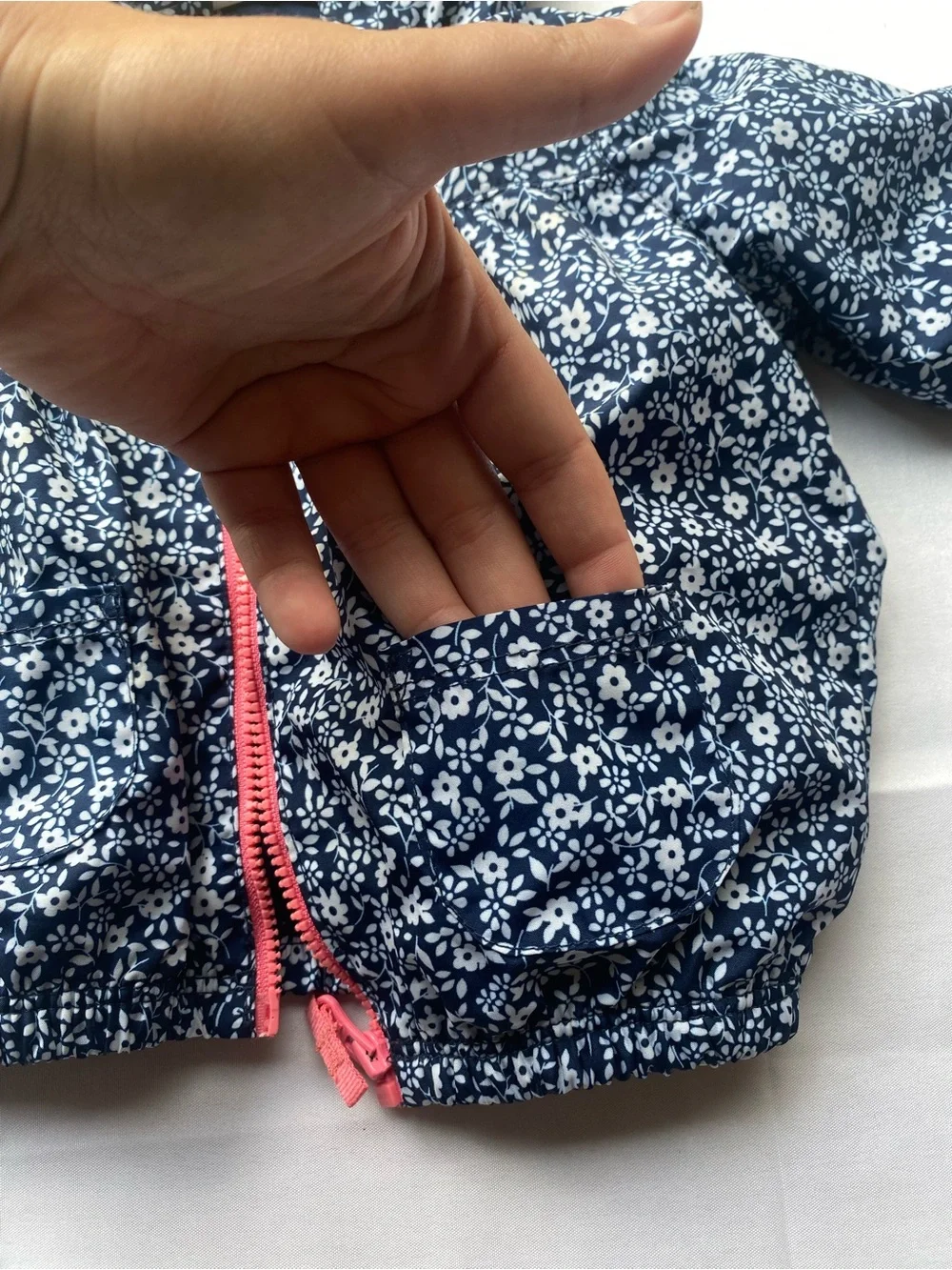 Carter's Baby 6m Navy Blue and White Floral Hooded Raincoat with Pink Zipper